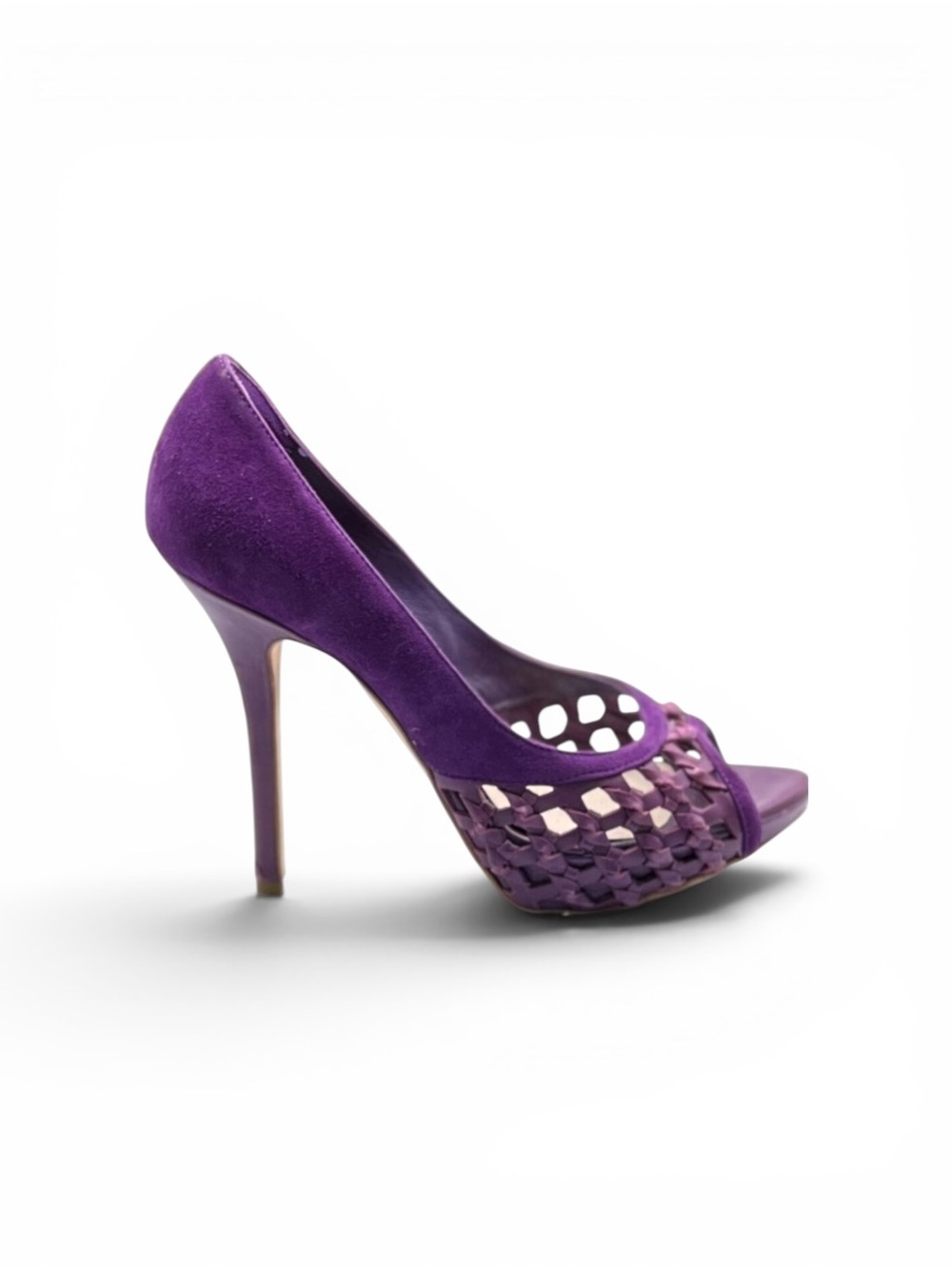 Dior Purple Suede & Leather Peep-Toe Cutout Stiletto Heels